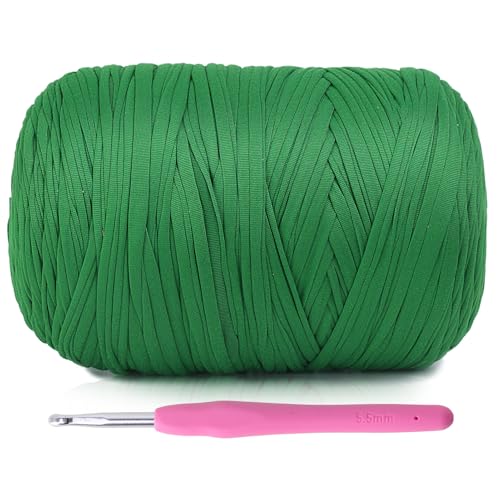 800 g T-Shirt-Garn zum Häkeln – T-Shirt-Garn zum Häkeln mit Anfänger-Häkeltaschen/Körben/Untersetzern/DIY, T-Shirt-Garne mit hochelastischem, dickem Polyestergewebe, Grasgrün von Blperly