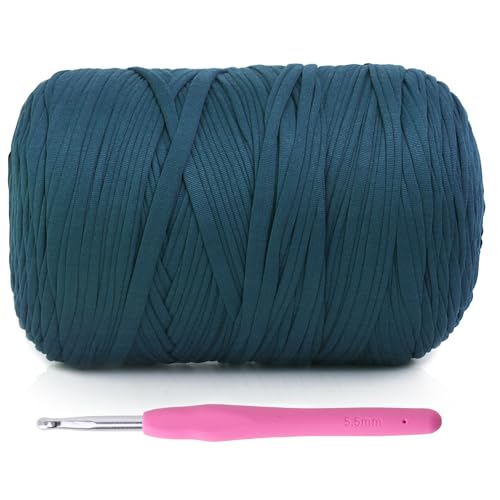 800 g T-Shirt-Garn zum Häkeln – T-Shirt-Garn zum Häkeln mit Anfänger-Häkeltaschen/Körben/Untersetzern/DIY, T-Shirt-Garne mit hochelastischen, dicken Garnen, Polyestergewebe (Jeansblau) von Blperly