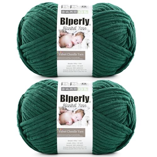 Weiches Chenille-Garn zum Häkeln, Nr. 6 Super Bulky Big Twist Textur, grobes Garn zum Stricken von Amigurumi und Heimdekoration, 2 Stück, je 200 g, 142 m, Dunkelgrün Weiches Chenille-Garn zum Häkeln, Nr. 6 Super Bulky Big Twist Textur, grobes Garn zum Stricken von Amigurumi und Heimdekoration, 2 Stück, je 200 g, 142 m, Dunkelgrün von Blperly