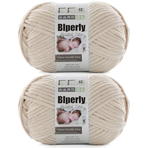 Weiches Chenille-Garn zum Häkeln, Nr. 6 Super Bulky Big Twist Textur, grobes Garn zum Stricken von Amigurumi und Heimdekoration (200 g, je 142 m) (Beige) von Blperly