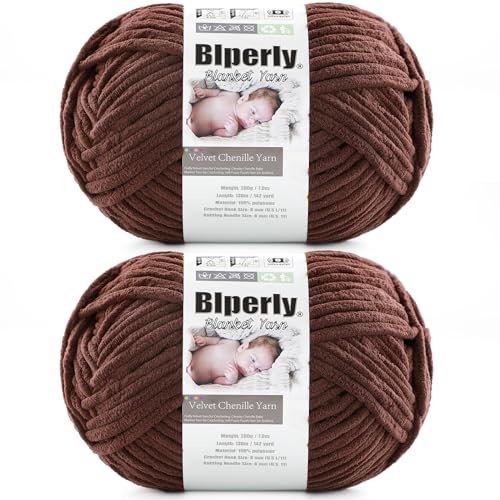 Weiches Chenille-Garn zum Häkeln, Nr. 6 Super Bulky Big Twist Textur, grobes Garn zum Stricken von Amigurumi und Heimdekoration (200 g, je 142 m) (Dark Curry), 2 Stück von Blperly