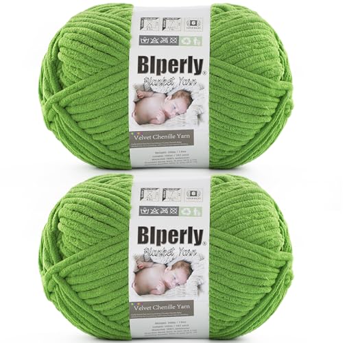 Weiches Chenille-Garn zum Häkeln, Nr. 6 Super Bulky Big Twist Textur, grobes Garn zum Stricken von Amigurumi und Heimdekoration (200 g, je 142 m) (Erntegrün), 2 Stück von Blperly
