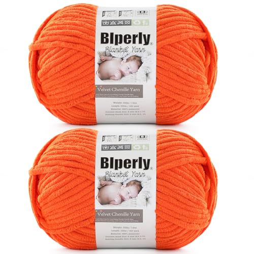 Weiches Chenille-Garn zum Häkeln, Nr. 6 Super Bulky Big Twist Textur, grobes Garn zum Stricken von Amigurumi und Heimdekoration (200 g, je 142 m) (Orangenschale), 2 Stück von Blperly