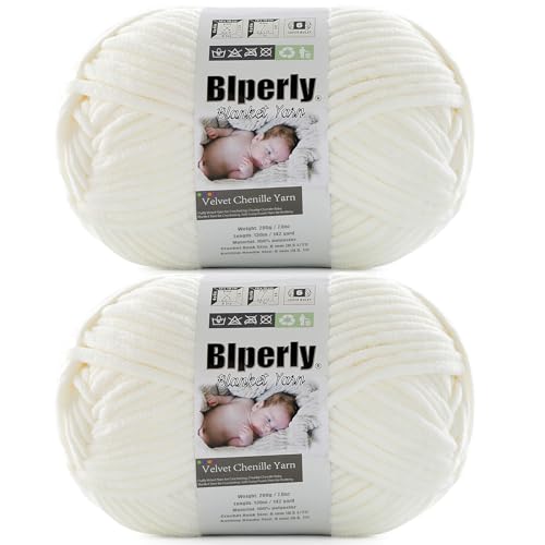 Weiches Chenille-Garn zum Häkeln, Nr. 6 Super Bulky Big Twist Textur, grobes Garn zum Stricken von Amigurumi und Heimdekoration (200 g, je 142 m) (milchigweiß), 2 Stück von Blperly