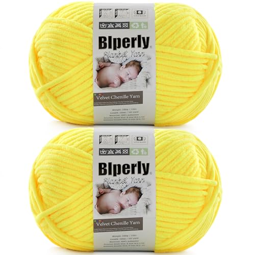 Weiches Chenille-Garn zum Häkeln, Nr. 6 Super Bulky Big Twist Textur, grobes Garn zum Stricken von Amigurumi und Heimdekoration (je 200 g, 140 m) (Buttergelb), 2 Stück von Blperly
