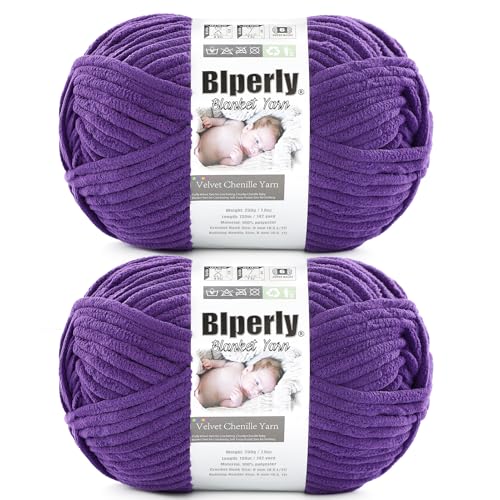 Weiches Chenille-Garn zum Häkeln, Nr. 6 Super Bulky Big Twist Textur, grobes Garn zum Stricken von Amigurumi und Heimdekoration (je 200 g, 140 m) (Dunkelviolett), 2 Stück von Blperly