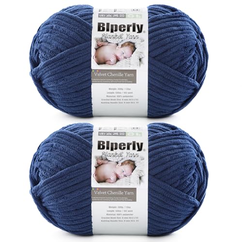 Weiches Chenille-Garn zum Häkeln, Nr. 6 Super Bulky Big Twist Textur, grobes Garn zum Stricken von Amigurumi und Heimdekoration (je 200 g, 140 m) (dunkelblau), 2 Stück von Blperly