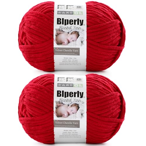 Weiches Chenille-Garn zum Häkeln, Nr. 6 Super Bulky Big Twist Textur, grobes Garn zum Stricken von Amigurumi und Heimdekoration (je 200 g, 142 m) (Jujube Red), 2 Stück von Blperly