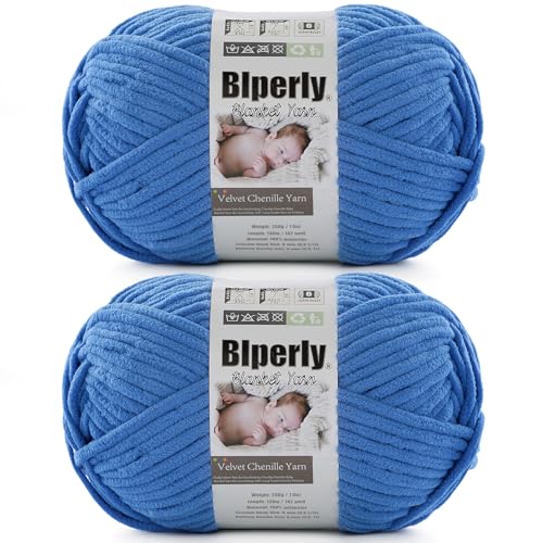 Weiches Chenille-Garn zum Häkeln, Nr. 6 Super Bulky Big Twist Textur, grobes Garn zum Stricken von Amigurumi und Heimdekoration (je 200 g, 142 m) Himmelblau, 2 Stück von Blperly