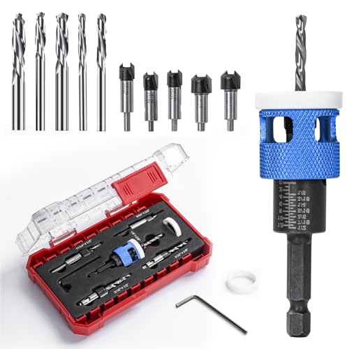 5-teiliges 82° Kegelsenker-Bohrer-Set – HSS M2 Sechskantschaft, geringe Reibung, Tiefenanschlag und Kunststoffkragen, 3-in-1-Zentrierbohrer und Senkbohrung, Größen: 1/8 Zoll, 9/64 Zoll, 5/32 Zoll + 3 5-teiliges 82° Kegelsenker-Bohrer-Set – HSS M2 Sechskantschaft, geringe Reibung, Tiefenanschlag und Kunststoffkragen, 3-in-1-Zentrierbohrer und Senkbohrung, Größen: 1/8 Zoll, 9/64 Zoll, 5/32 Zoll + 3 von Blu7ive