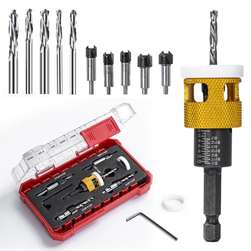 5-teiliges 82°-Senkerbohrer-Set – HSS M2 Sechskantschaft Tiefenanschlag und Kunststoffkragen, 3-in-1 Pilotbohrer und Senkbohrung: 1/8 Zoll, 9/64 Zoll, 5/32 Zoll + 3/8 Zoll, 11/64 Zoll, 3/16 Zoll + 1 5-teiliges 82°-Senkerbohrer-Set – HSS M2 Sechskantschaft Tiefenanschlag und Kunststoffkragen, 3-in-1 Pilotbohrer und Senkbohrung: 1/8 Zoll, 9/64 Zoll, 5/32 Zoll + 3/8 Zoll, 11/64 Zoll, 3/16 Zoll + 1 von Blu7ive