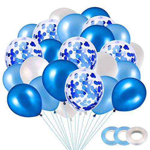 Luftballons Konfetti Blau, 40 Stück Luftballons Blau mit Konfetti Ballons Blau für Hochzeit Geburstagsdeko Babyparty Junge Dekoration Valentinstag (4 Farbe) von BluVast