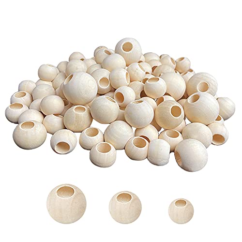 Holzkugeln mit Loch 120pcs, Holzperlen zum Auffädeln groß, 20/25/30mm Makramee Perlen, Makramee Holzperlen, Wooden Beads für DIY Schmuck Herstellung Heimwerker Handwerk, Lose Perlen von BluVast