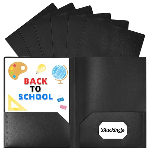 6er-Pack Ordner mit Taschen, schwarz, 2 Taschen, Kunststoff-Ordner mit Taschen für Schule, Aktenordner für Dokumente, Briefgröße, mit Visitenkartenschlitz, Schulanfang, Büro, Lehrerbedarf 6er-Pack Ordner mit Taschen, schwarz, 2 Taschen, Kunststoff-Ordner mit Taschen für Schule, Aktenordner für Dokumente, Briefgröße, mit Visitenkartenschlitz, Schulanfang, Büro, Lehrerbedarf von Bluckincle