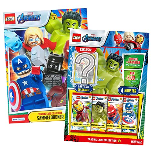 Lego Avengers Karten Trading Cards Serie 1 - Marvel (2023) - 1 Sammelmappe + 1 Multipack Sammelkarten Bundle + 10 Originale Hüllen von Blue Ocean / STRONCARD