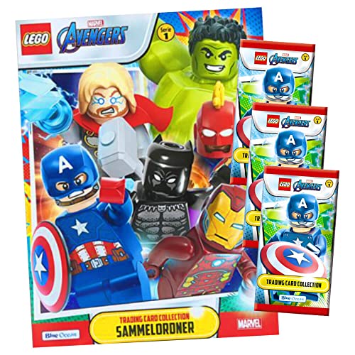 Lego Avengers Karten Trading Cards Serie 1 - Marvel (2023) - 1 Sammelmappe + 3 Booster Sammelkarten Bundle + 10 Originale Hüllen von STRONCARD
