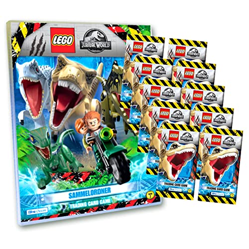 Lego Jurassic World Serie 2 Karten - Trading Cards - 1 Sammelmappe + 10 Booster Sammelkarten Bundle + 10 Originale Hüllen von Blue Ocean / STRONCARD