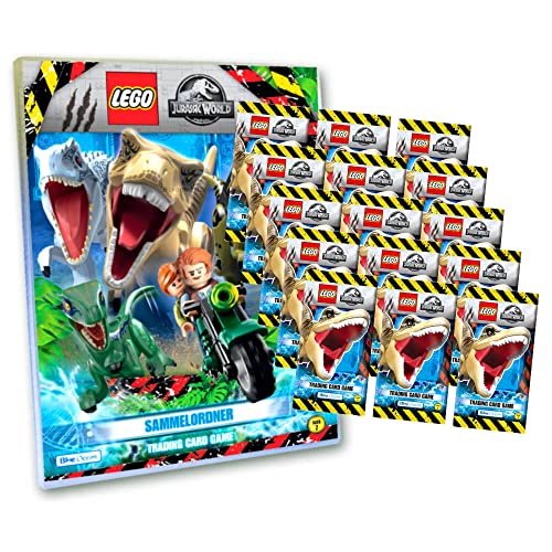 Lego Jurassic World Serie 2 Karten - Trading Cards - 1 Sammelmappe + 15 Booster Sammelkarten Bundle + 10 Originale Hüllen von Blue Ocean / STRONCARD