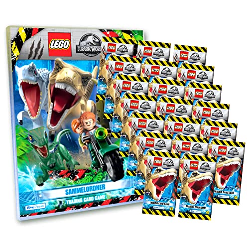 Lego Jurassic World Serie 2 Karten - Trading Cards - 1 Sammelmappe + 20 Booster Sammelkarten Bundle + 10 Originale Hüllen von Blue Ocean / STRONCARD