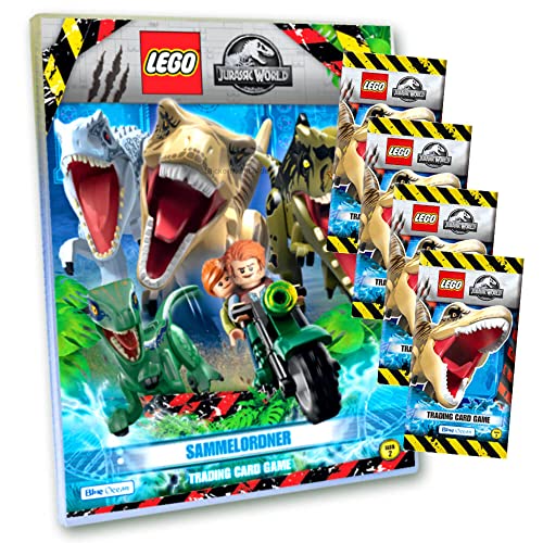 Lego Jurassic World Serie 2 Karten - Trading Cards - 1 Sammelmappe + 4 Booster Sammelkarten Bundle + 10 Originale Hüllen von Blue Ocean / STRONCARD