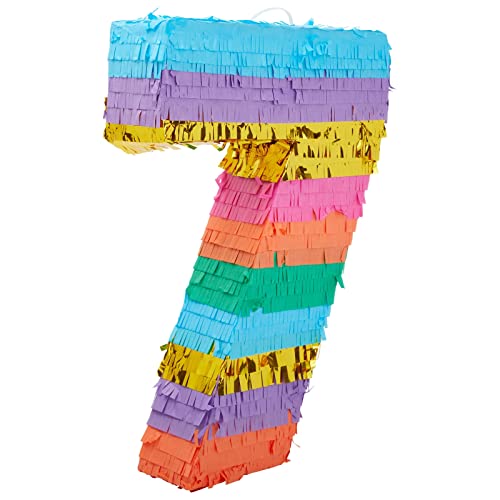 Blue Panda Kleine Regenbogen-Piñata Zahl 7, für Kindergeburtstag, 29 x 16,5 x 7,6 cm von Blue Panda