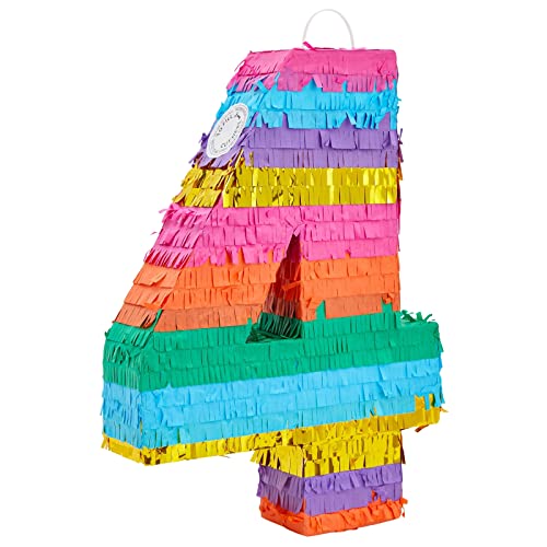 Kleine Regenbogen-Piñata Zahl 4 für Kindergeburtstag, Kinderparty, 30 x 42 x 7,6 cm von Blue Panda