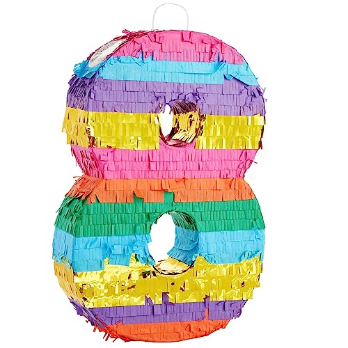 Kleine Regenbogen-Piñata für Kindergeburtstag zum 8. Geburtstag, Zahl 8, Zum Befüllen mit Süßigkeiten, Spielzeug, 29 x 16,5 x 7,5 cm von Blue Panda