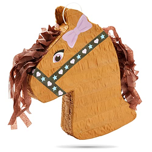 Pferdekopf-Pinata für Geburtstagsparty zum Befüllen mit Süßigkeiten, Spielzeug Pferd, Pony, Braun, 30,5 x 41 x 7,5 cm von Blue Panda