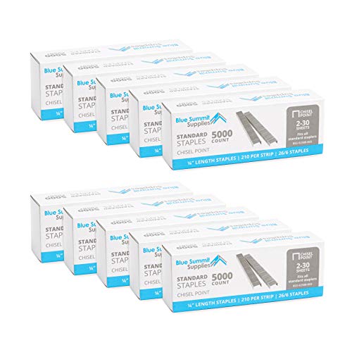 50.000 Heftklammern, Standard 1/4 Zoll Länge und 210 Heftklammern pro Streifen, 26/6, staufreies, scharfes Keilspitzen-Design, 10 Boxen mit 5.000 Heftklammern, insgesamt 50.000 Heftklammern, passend 50.000 Heftklammern, Standard 1/4 Zoll Länge und 210 Heftklammern pro Streifen, 26/6, staufreies, scharfes Keilspitzen-Design, 10 Boxen mit 5.000 Heftklammern, insgesamt 50.000 Heftklammern, passend von Blue Summit Supplies