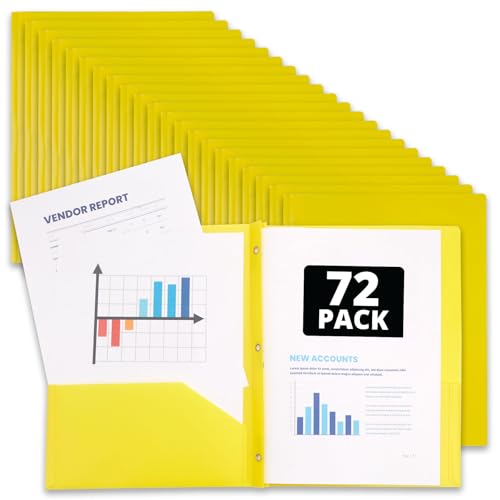 Blue Summit Kunststoff-Ordner mit Zinken, 3 Zinken, Ordner mit Taschen, gelber Ordner, 72 Stück von Blue Summit Supplies