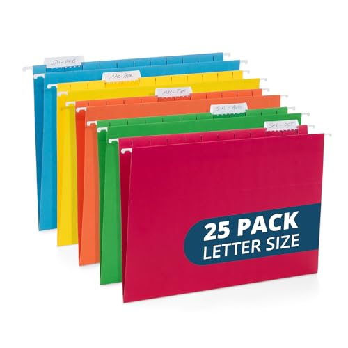 Blue Summit Supplies 25 Hängeregistraturen, Briefgröße, verschiedene Farben, 1/5 Schnitt, verstellbare Tab-Einsätze, entworfen für farbkodierte Datei-Organisation, 25 Stück von Blue Summit Supplies