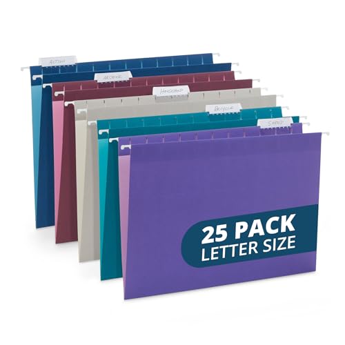 Blue Summit Supplies 25 Hängeregistraturen, Briefgröße, verschiedene Juwelenfarben, 1/5 Schnitt, verstellbare Tab-Einsätze, entworfen für farbkodierte Datei-Organisation, 25 Stück von Blue Summit Supplies