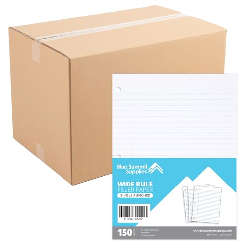 Blue Summit Supplies Liniertes Papier, breit liniert, 3-Locher, passend für Standard-Ordner, 150 Blatt pro Packung, 40 Stück, insgesamt 6000 Blatt von Blue Summit Supplies