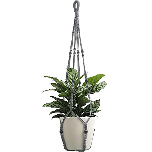 Makramee-Pflanzenhänger zum Aufhängen für den Innenbereich, mit Holzperlen, Makramee-Pflanzgefäße, keine Quaste, für drinnen und draußen, Boho-Heimdekoration, 89,9 cm, Grau, 1 Stück Makramee-Pflanzenhänger zum Aufhängen für den Innenbereich, mit Holzperlen, Makramee-Pflanzgefäße, keine Quaste, für drinnen und draußen, Boho-Heimdekoration, 89,9 cm, Grau, 1 Stück von BlueMake