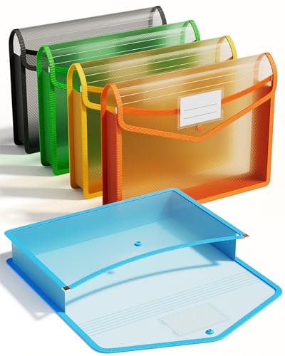 ThinkTex A4 Aktenordner aus Kunststoff, Ohne Trennwand, 6 cm Erweiterungs-Organizer, Etiketten Durchsichtig, Druckknopfverschluss, mehrfarbig, 5-tlg von ThinkTex