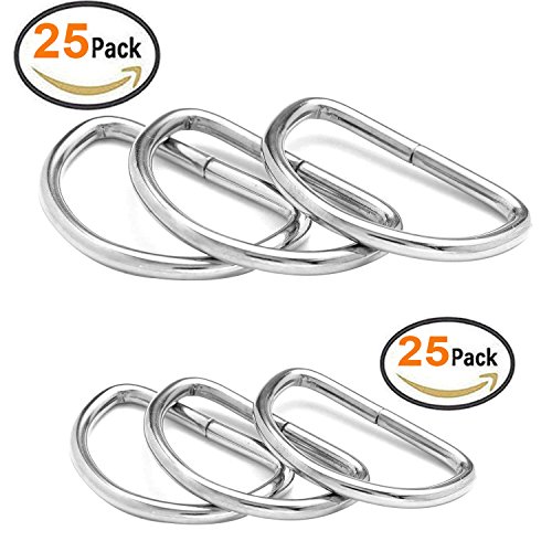 BlueXP 50 Stück Metall D-Ringe Schnallen D Ringe 20mm und 25mm Halbrundringe Vernickelt Loop Ring für Nähen Tasche oder Geldbörse Griffe Gurt Band Silber von BlueXP