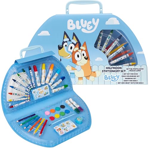 BlueY Malkoffer für Kinder Malset mit Buntstifte Wachsmalstifte Wasserfarben Künstlerbedarf Kinder - Malkasten Geschenke für Kinder (Blaues Halbmond-Gehäuse) von BlueY