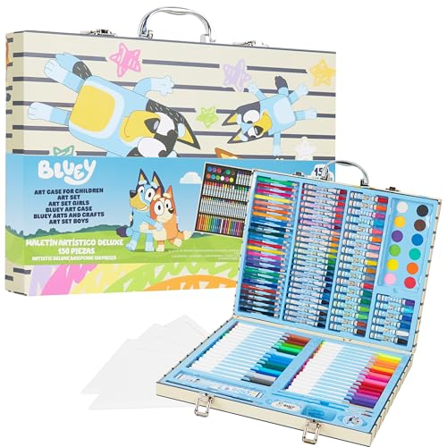Bluey Malkoffer für Kinder Malset mit Buntstifte Wachsmalstifte Wasserfarben Künstlerbedarf Kinder - Malkasten Geschenke für Kinder (Blaues Etui) von BlueY
