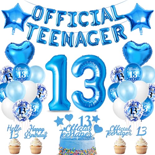 13 Geburtstag Dekoration Blau, Geburtstag Junge 13 Jahre, Luftballons 13 Geburtstag Jungen, Happy Birthday Folienballon 13, Geburtstagsdeko 13 Jahr für Geburtstag Party von Bluelves