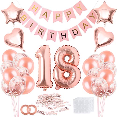 18 Jahre Geburtstag Mädchen, 18 Geburtstag Mädchen Rosegold, Luftballon 18 Geburtstag Mädchen, Geburtstagsdeko 18 Happy Birthday Banner, Konfetti 18 Geburtstag, Geburtstagsdeko Rosegold von Bluelves