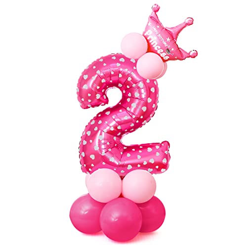 2 Folienballon Zahl der Rosa, Balloon Decoration, 32 Zoll Folienballon Nummer 2 Rosa，Große Folienballons Zahlen 2 Geburtstagsdekoration，Krone Zahl 2 Luftballons für Party, Geburtstag, Kindergeburtstag von Bluelves