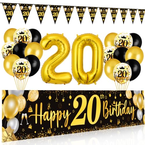 20 Geburtstag Deko Mann Frau, 20 Happy Birthday Banner Schwarz Gold, Luftballons 20 Geburtstag Wimpel Girlande, Deko 20. Geburtstag Hintergrund Ballons Schwarz Gold für Männer Frauen Party Deko 20 Geburtstag Deko Mann Frau, 20 Happy Birthday Banner Schwarz Gold, Luftballons 20 Geburtstag Wimpel Girlande, Deko 20. Geburtstag Hintergrund Ballons Schwarz Gold für Männer Frauen Party Deko von Bluelves