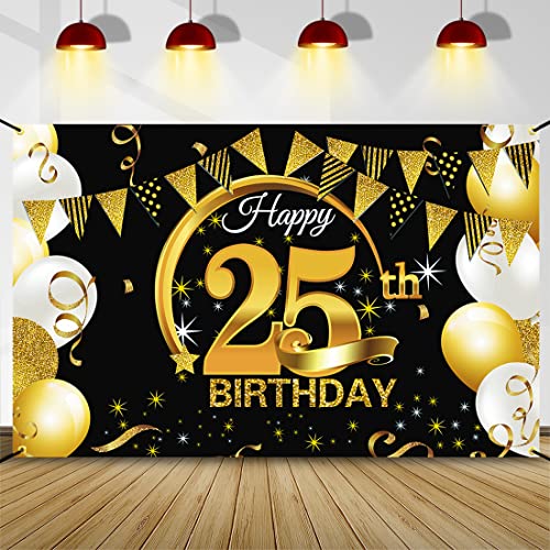 25 Geburtstag Dekoration Schwarz Gold, 25 Geburtstag Banner, 25 Geburtstag Party Deko für Frau Mann, 25 Geburtstag Hintergrund Banner, Extra Große Stoff Schild Poster 25, Geburtstag Sfeier Liefert von Bluelves