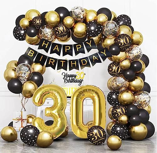 Bluelves Deko 30 Geburtstag Schwarz Gold, Luftballon 30. Geburtstag, 30 Jahr Geburtstagdeko, Happy Birthday Girlande Ballon Dekoration für Mann Frauen Bluelves Deko 30 Geburtstag Schwarz Gold, Luftballon 30. Geburtstag, 30 Jahr Geburtstagdeko, Happy Birthday Girlande Ballon Dekoration für Mann Frauen von Bluelves