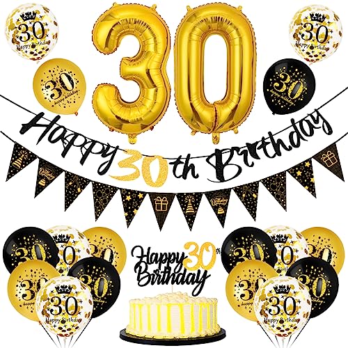 30 Geburtstag Deko Mann Frau, Luftballon 30 Geburtstag Schwarz Gold, 30 Happy Birthday Banner Wimpelkette, Folienballon Zahl 30, Cake Topper Schwarz Gold für 30 Geburtstag Party Dekoration 30 Geburtstag Deko Mann Frau, Luftballon 30 Geburtstag Schwarz Gold, 30 Happy Birthday Banner Wimpelkette, Folienballon Zahl 30, Cake Topper Schwarz Gold für 30 Geburtstag Party Dekoration von Bluelves