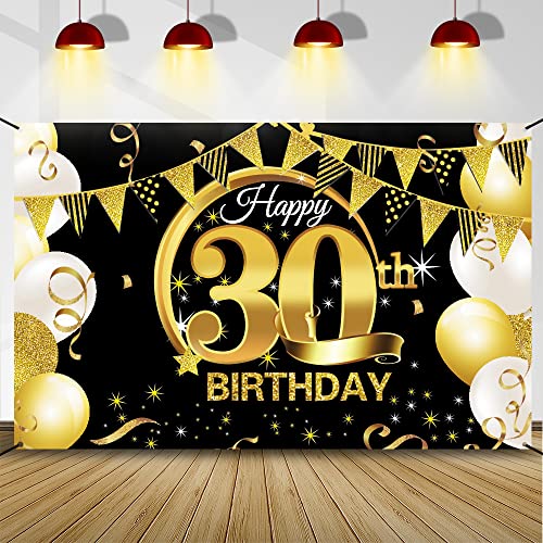 30 Geburtstag Dekoration Schwarz Gold, 30 Geburtstag Banner, 30 Geburtstag Party Deko für Frau Mann, 30 Geburtstag Hintergrund Banner, Extra Große Stoff Schild Poster 30, Geburtstag Sfeier Liefert von Bluelves