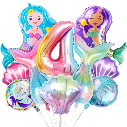 4. Geburtstag Mädchen Meerjungfrau Deko, XXL Folienballon Mermaid, Luftballons 4 Jahre Mädchen Geburtstagsdeko, Meerjungfrau Themen Ballons für 4 Jahre Mädchen Geburtstag Party von Bluelves