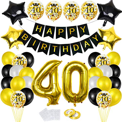 40 Geburtstag Deko, Luftballon 40. Geburtstag Deko Schwarz Gold, Deko 40 Geburtstag Frau Männer, Riesen Folienballon Zahl 40, Ballon 40 Deko zum Frau Geburtstag, Happy Birthday Folienballon von Bluelves