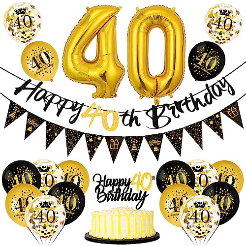 40 Geburtstag Deko Mann Frau, Luftballon 40 Geburtstag Schwarz Gold, 40 Happy Birthday Banner Wimpelkette, Folienballon Zahl 40, Cake Topper Schwarz Gold für 40 Geburtstag Party Dekoration 40 Geburtstag Deko Mann Frau, Luftballon 40 Geburtstag Schwarz Gold, 40 Happy Birthday Banner Wimpelkette, Folienballon Zahl 40, Cake Topper Schwarz Gold für 40 Geburtstag Party Dekoration von Bluelves
