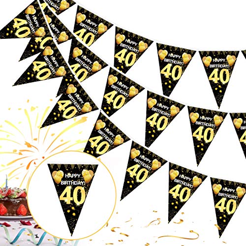 40. Geburtstag Girlande Banner,40er Geburtstag Schwarz Gold Wimpel Banner,40 Geburtstag Wimpelgirlande,40 Jahre zum Birthday Aufhängen Wimpelkette,40 Geburtstag Deko Wimpel für Frauen und Mann von Bluelves
